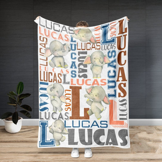 Personalized Animal Name Art Fleece Blanket Elephant