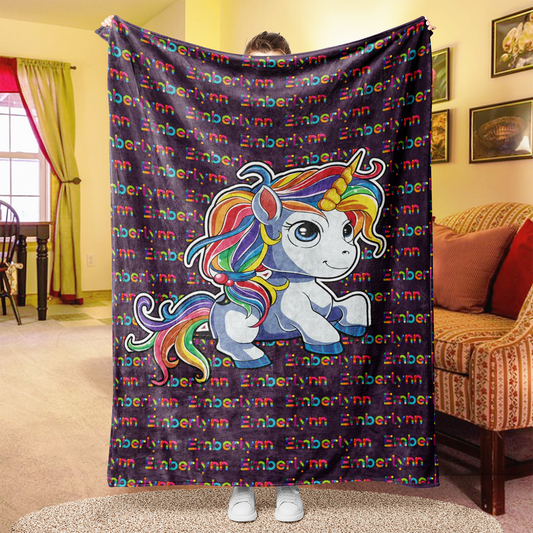 Custom Unicorn Colorful Name Blankets