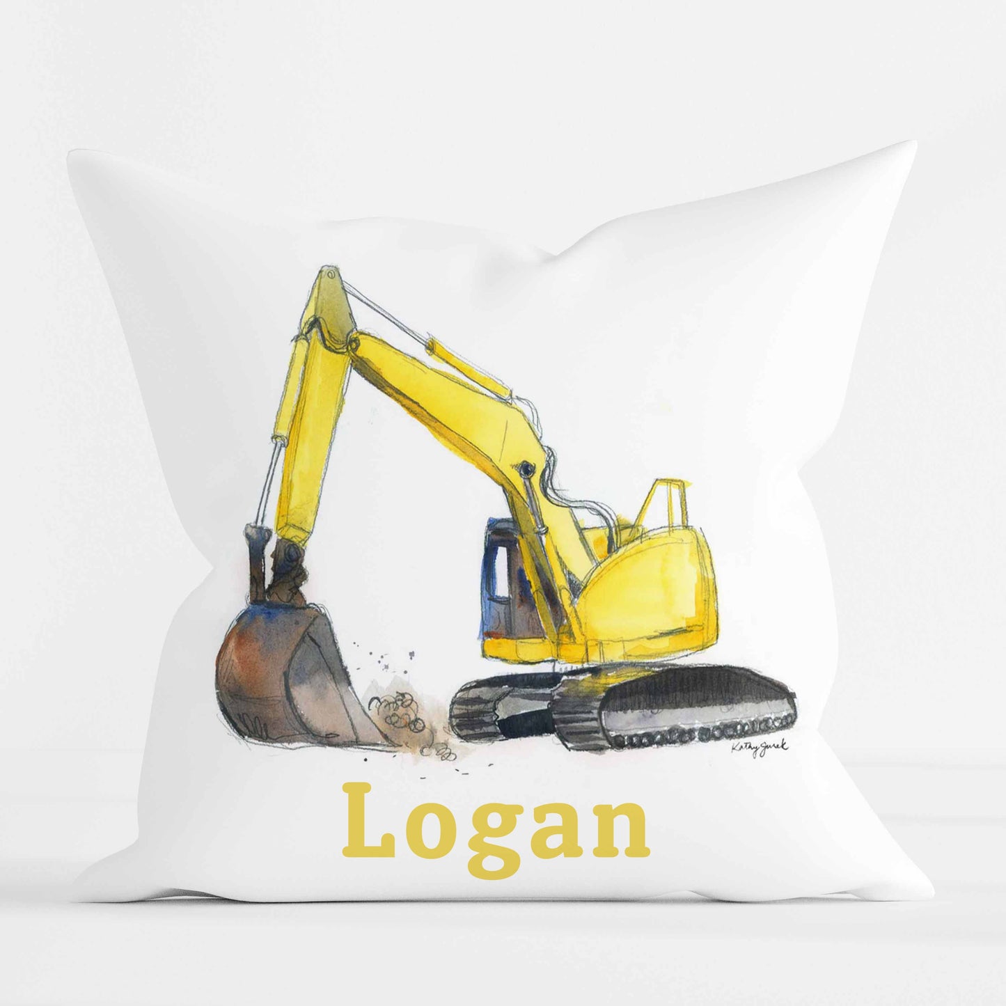 Personalized Baby Kids Throw Pillow Water Color Truck