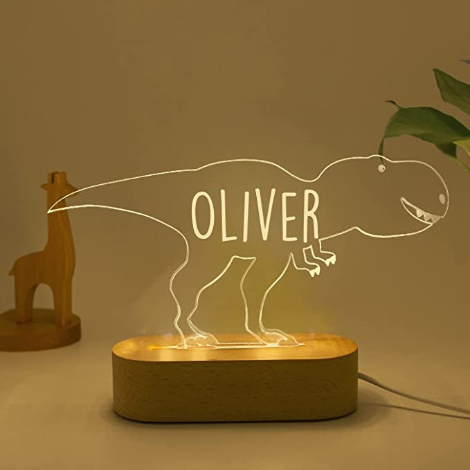Personalized Light LED Bedroom Night Light Boys Girls Animal Mood Lighting Wood-base-Dinosaur 3 Styles