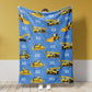 Custom Name Fleece Construction Blanket I22 - Trucks, Excavatros, Tractor, Tools Car For Kids