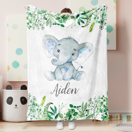 Personalized Name Fleece Blanket 04-Elephant