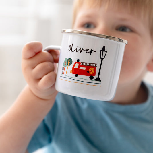 Personalized Enamel Fire Truck Mug
