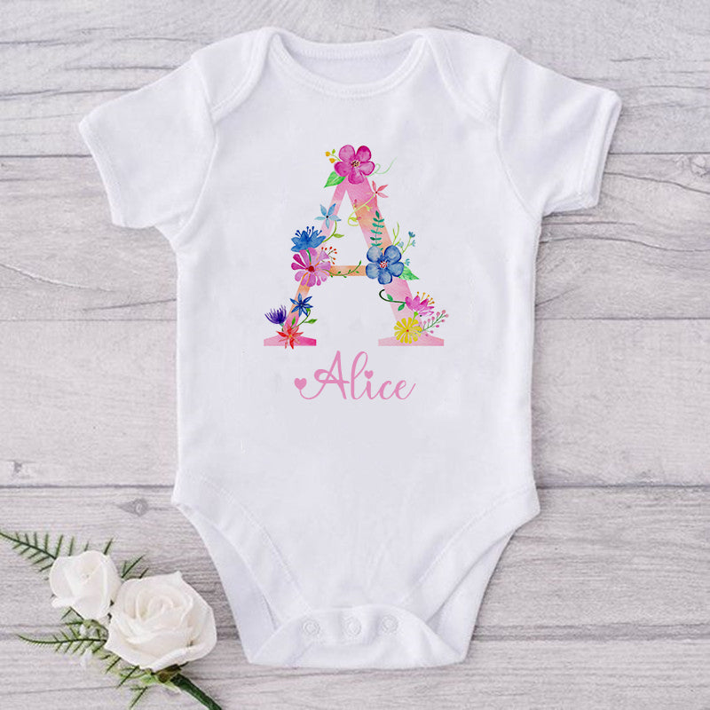 Personalized Garden Theme Baby Onesie Initial With Name
