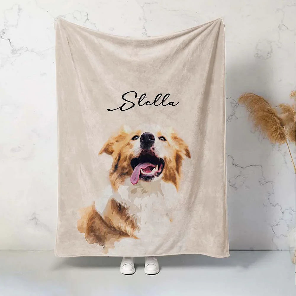 Personalized Pet Photo with Name Blanket for Pet Lover Gifts