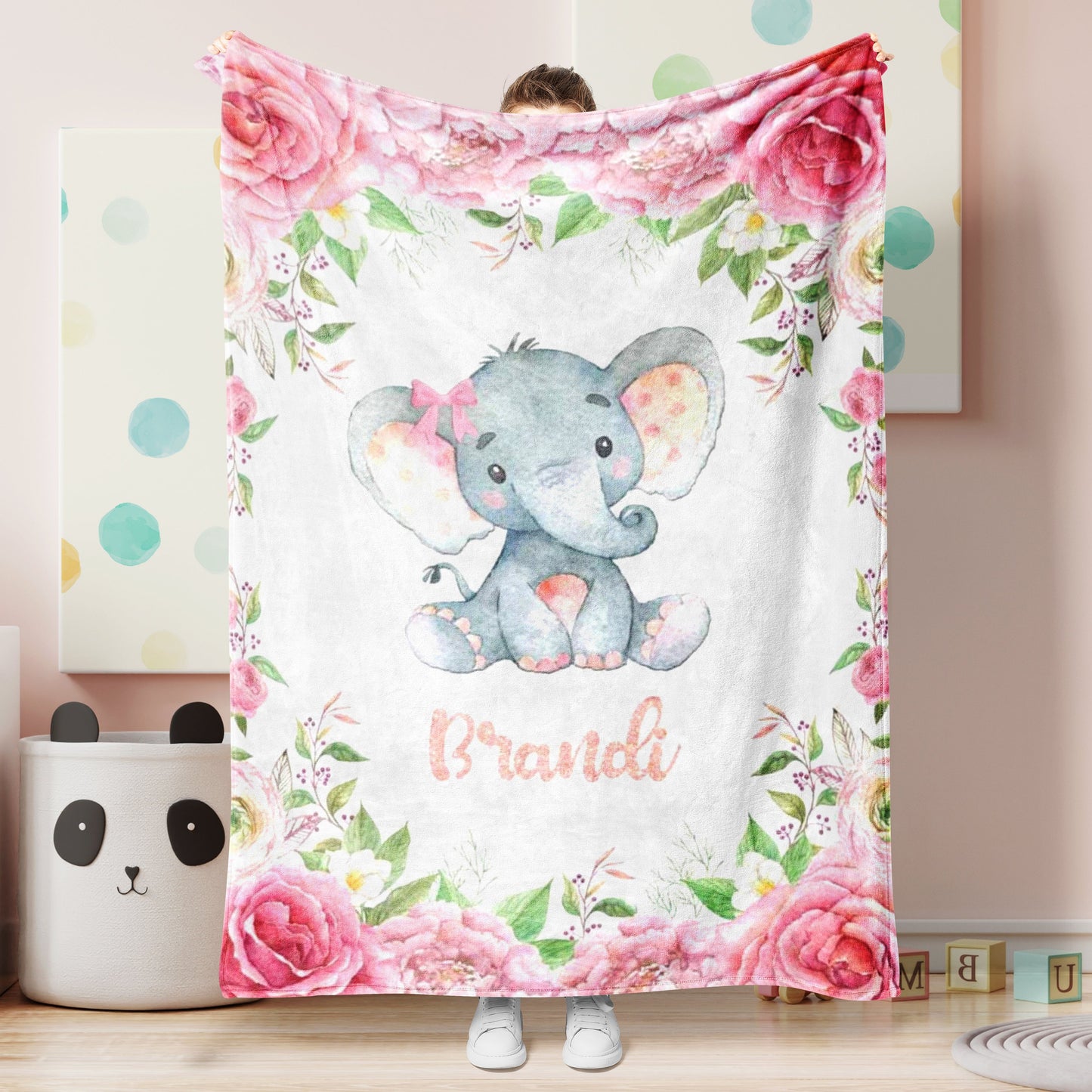 Personalized Minky Blanket Elephant Pink Flower Newborn Baby Girl