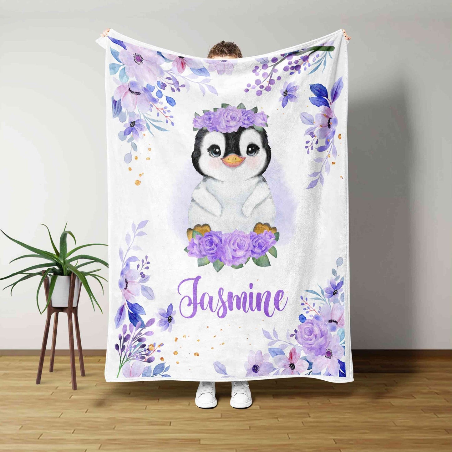 Personalized Animal Name Art Fleece Blanket Penguin