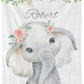 Custom Elephant Baby Blankets Water Color Floral