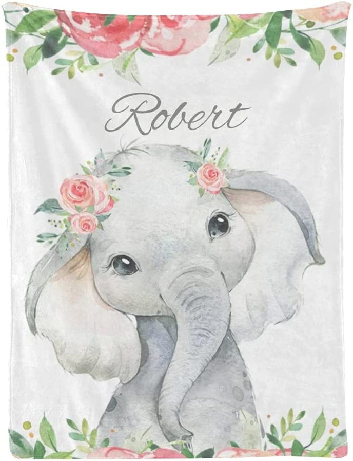 Custom Elephant Baby Blankets Water Color Floral