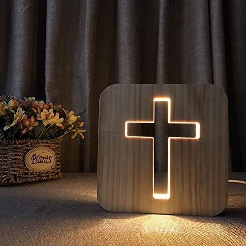 Personalized Cross Wooden Light