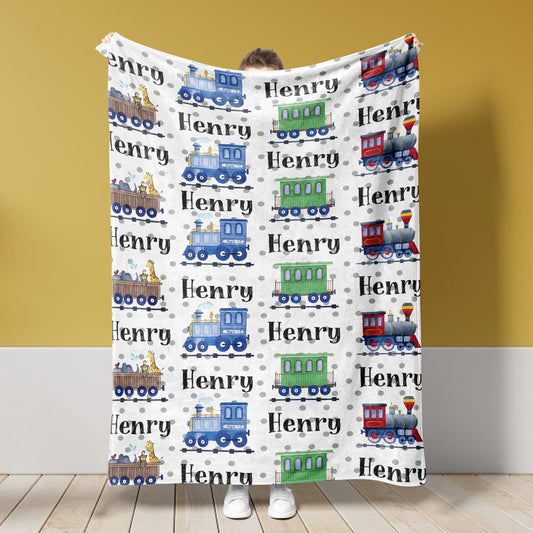 Personalized Name Fleece Train Blanket Baby Girls Boy 04