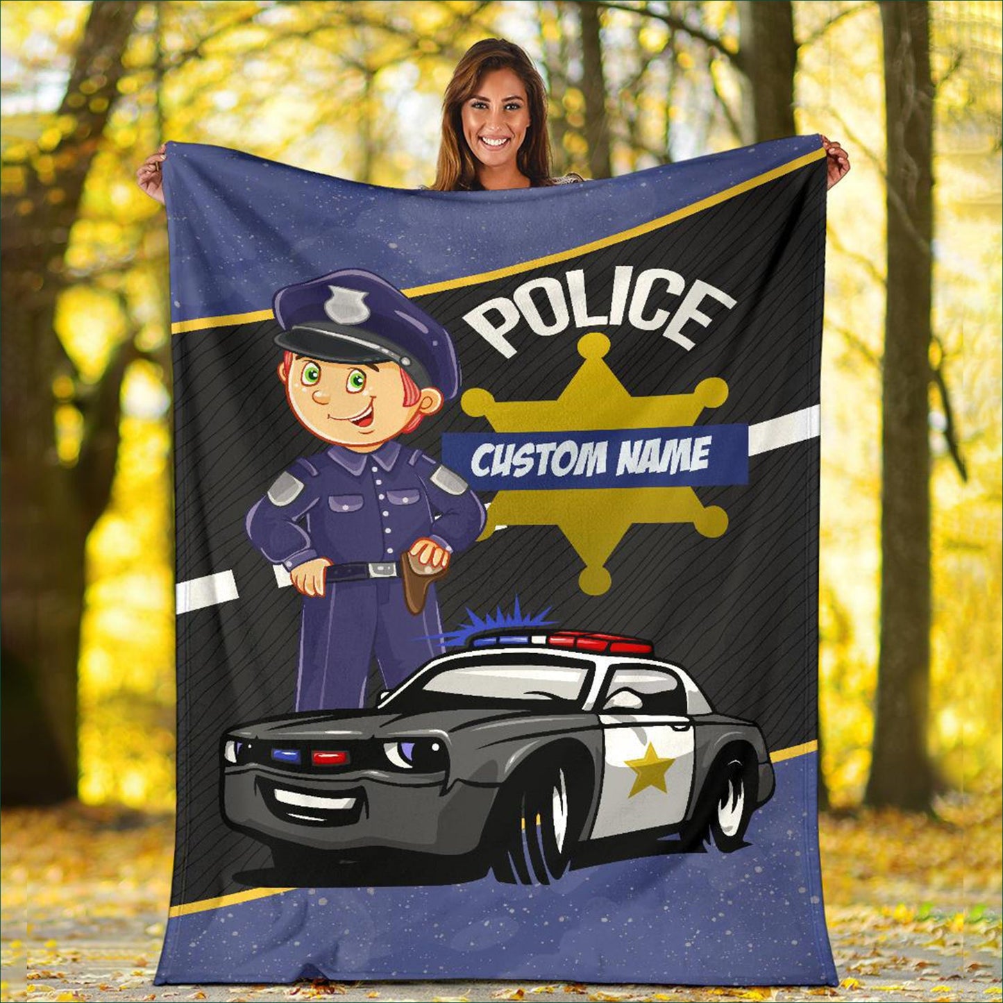 Personalized Name Fleece Police Car Blanket 112405