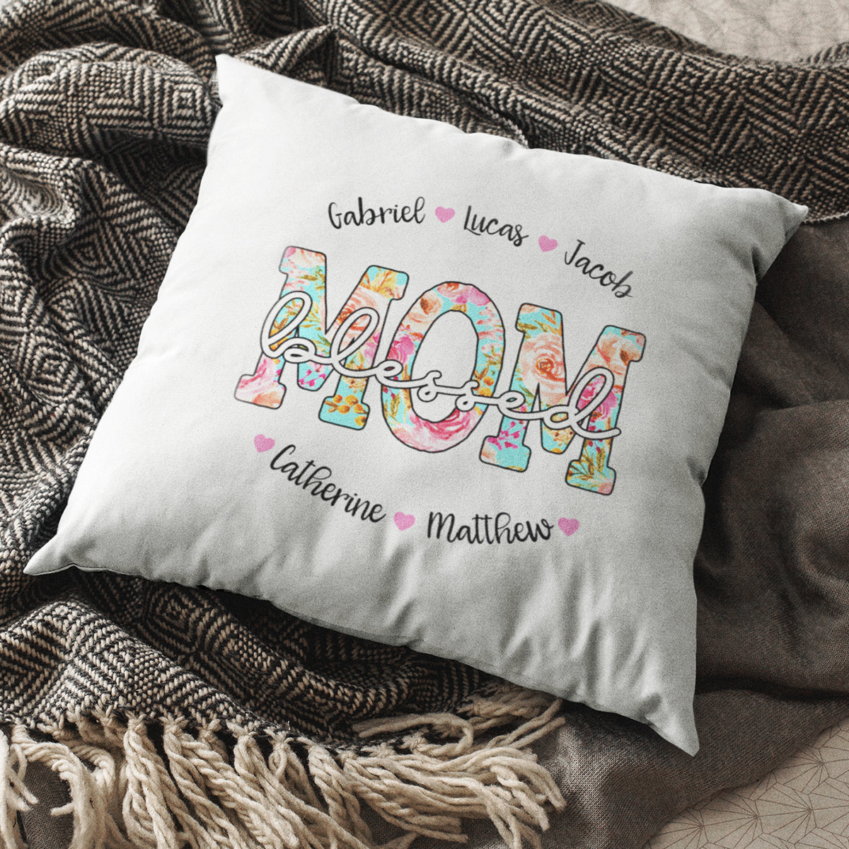 Personalized Blessed Mom Grandma Nana Name Pillow