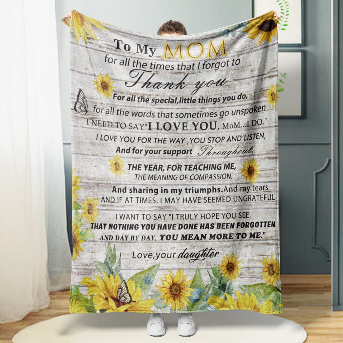 Personalized Mom/Nana/Auntie Blanket With Sunflower