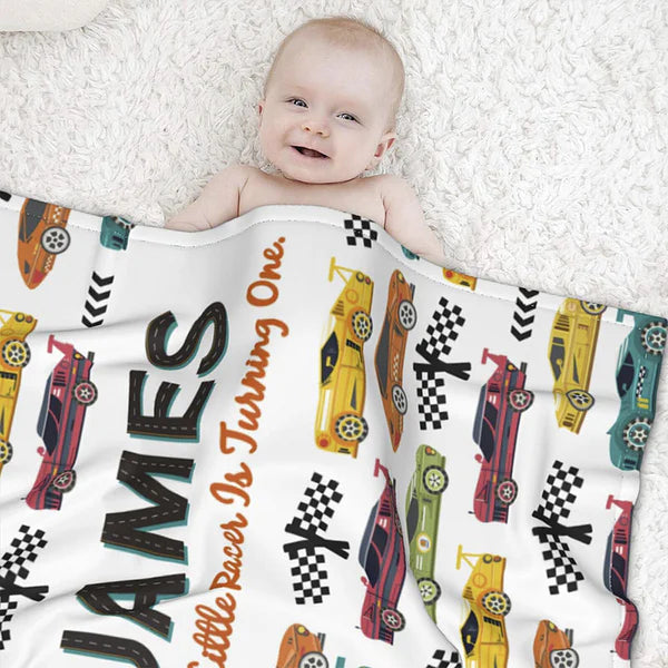 Personalized Name Fleece Racing Car Theme Blanket Toddler Baby Boy Girls | 112308