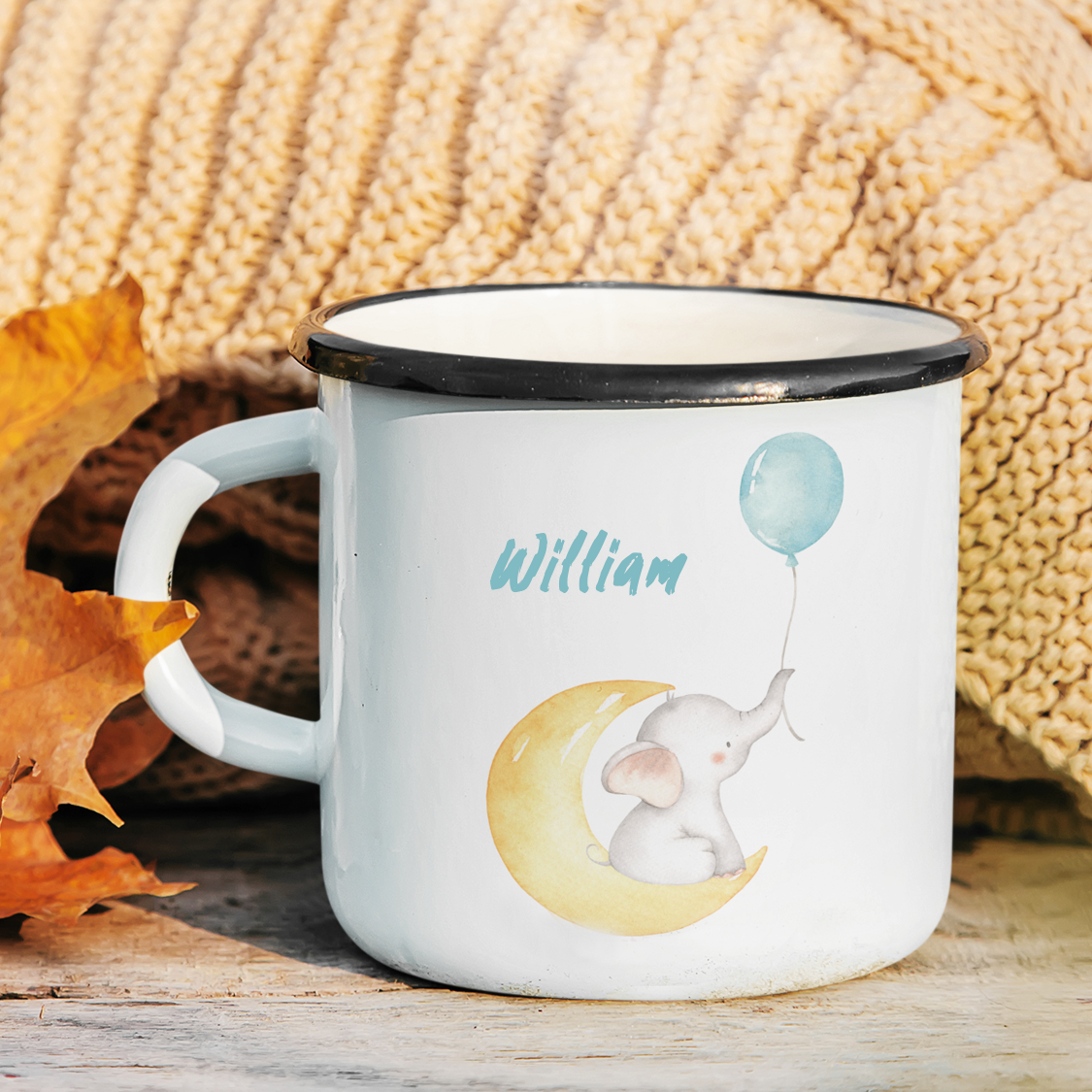Personalized Enamel Elephant On The Moon Kids Mug | 22111808