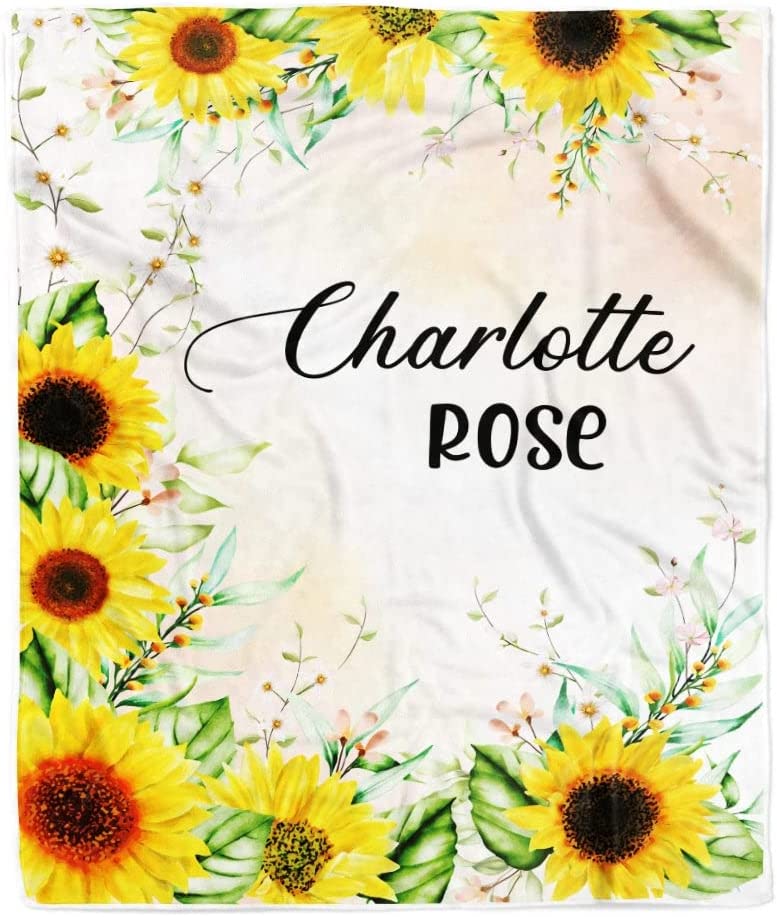 Personalized Sunflower Newborn Baby Girl Children Name Fleece Blanket | 110222