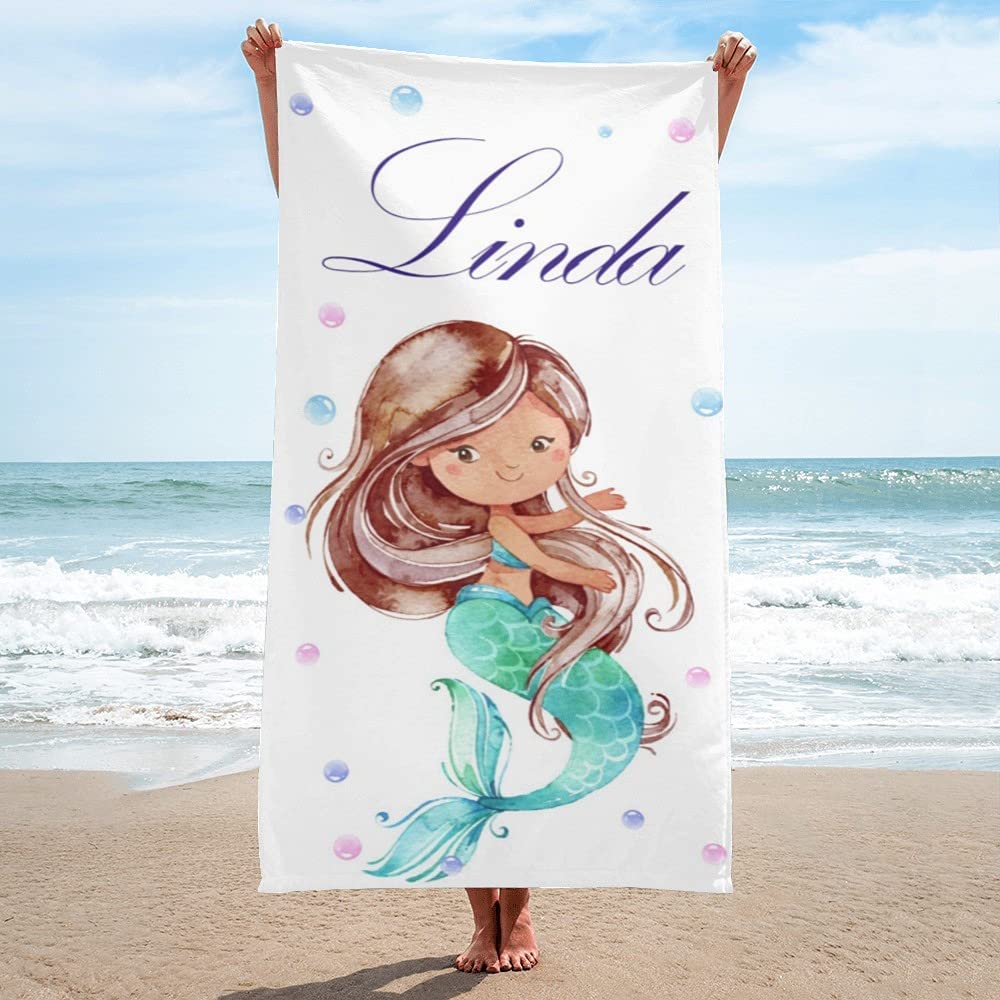 Personalized Kids Microfiber Beach Towel Mermaid Watercolor Styles