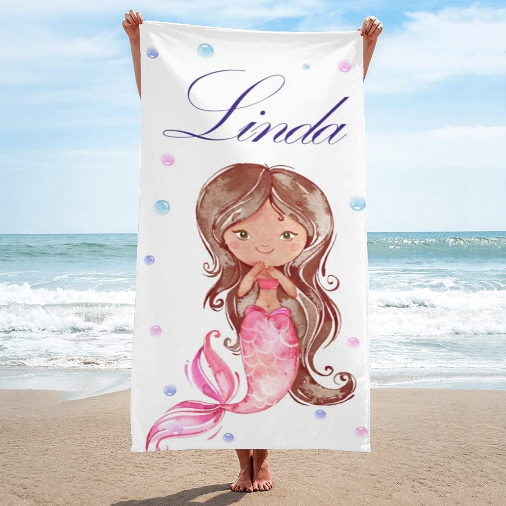 Personalized Kids Microfiber Beach Towel Mermaid Watercolor Styles