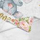 Personalized Elephant Pink Flower Newborn Baby Girl Children Name Fleece Blanket | 110422