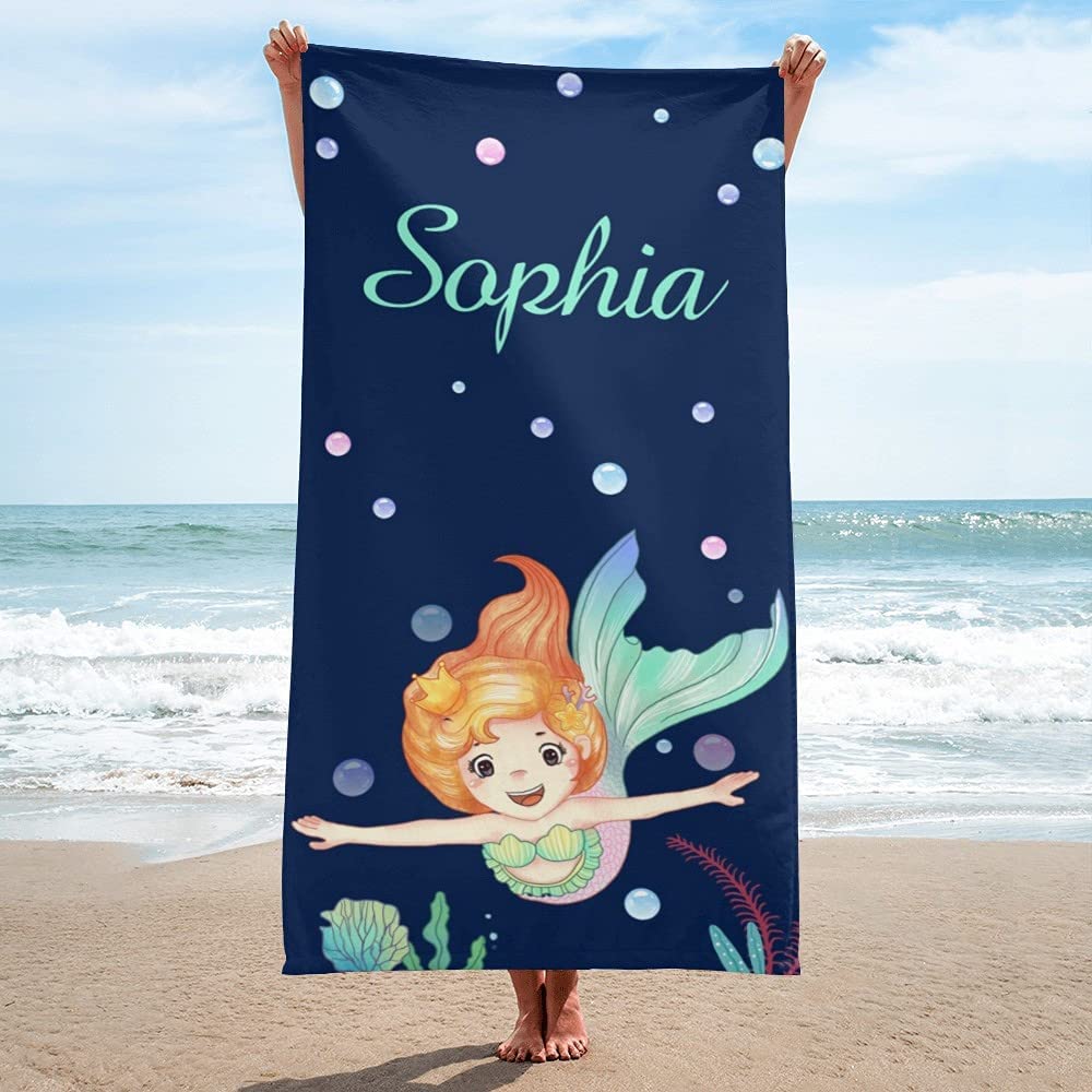 Personalized Kids Beach Towel Mermaid Fly