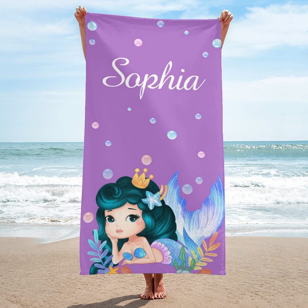 Personalized Kids Beach Towel Mermaid Princess