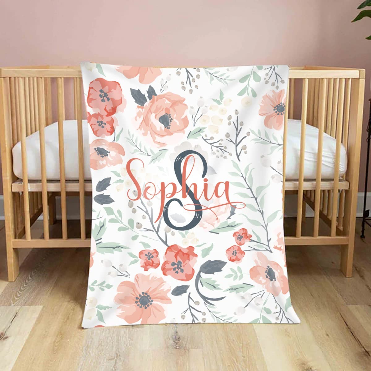 Personalized Minky Fleece Flower Baby Blanket