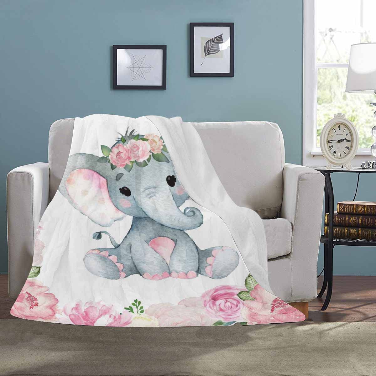 Personalized Minky Blanket Elephant Pink Flower Newborn Baby Girl Children Name