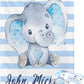 Personalized Name Fleece Blanket Elephant With Strip Blue  Sunflower
