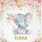 Personalized Elephant Pink Flower Newborn Baby Girl Children Name Fleece Blanket | 110422