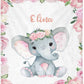 Personalized Minky Blanket Elephant Pink Flower Newborn Baby Girl Children Name