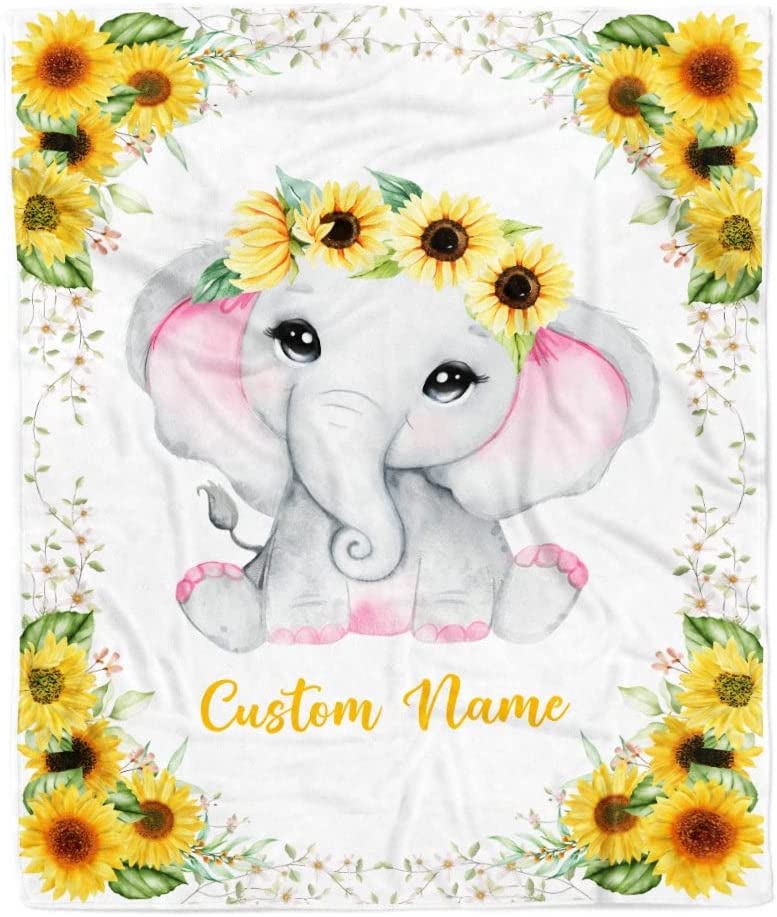 Personalized Sunflower Newborn Baby Girl Children Name Fleece Blanket | 110122