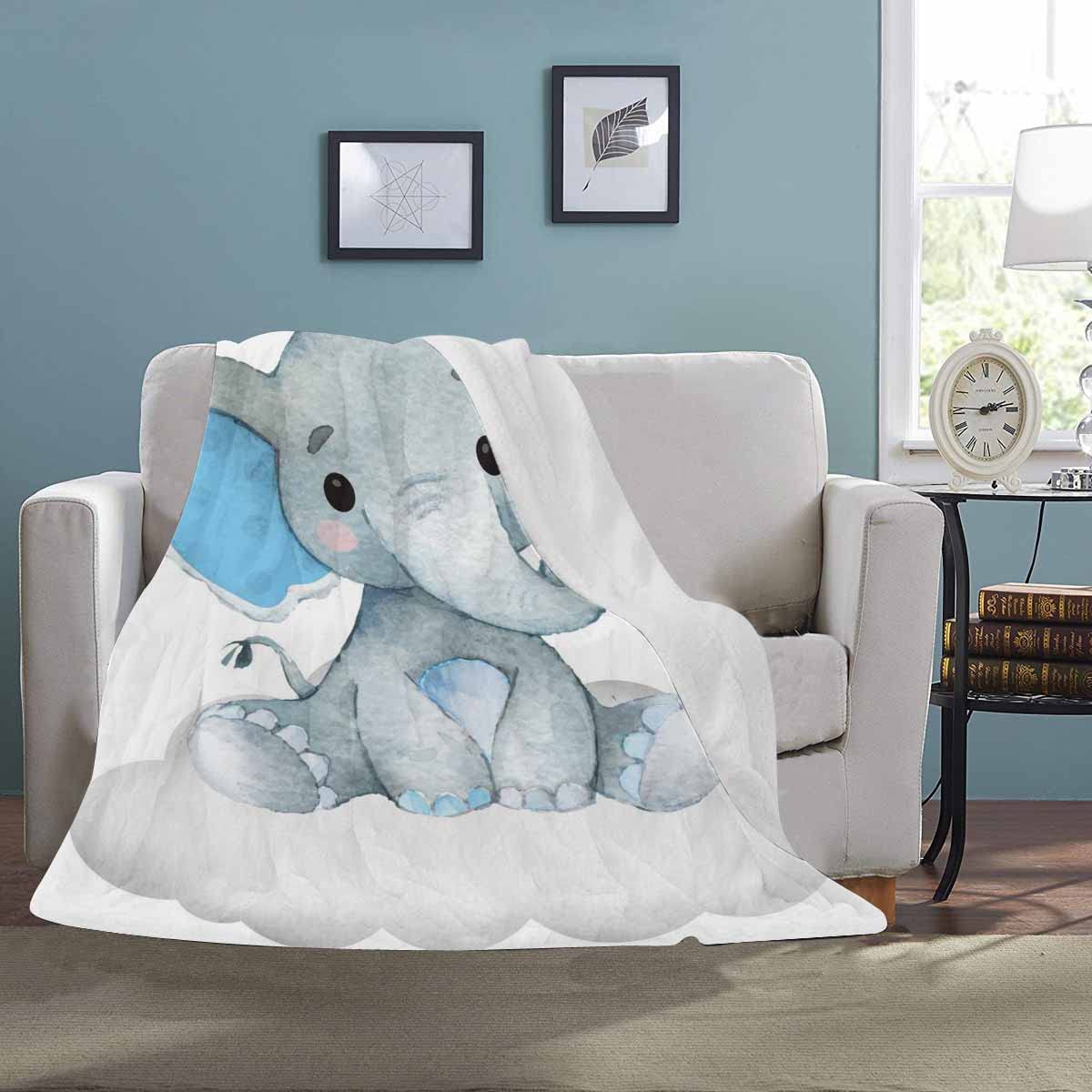 Personalized Elephant Blue Cloud Newborn Baby Girl Children Name Fleece Blanket | 110522