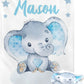 Personalized Name Fleece Blanket Elephant With Star Blue