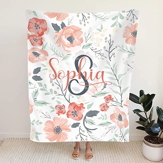 Personalized Minky Fleece Flower Baby Blanket