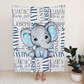 Personalized Weighted Blanket Elephant Name Art Blue