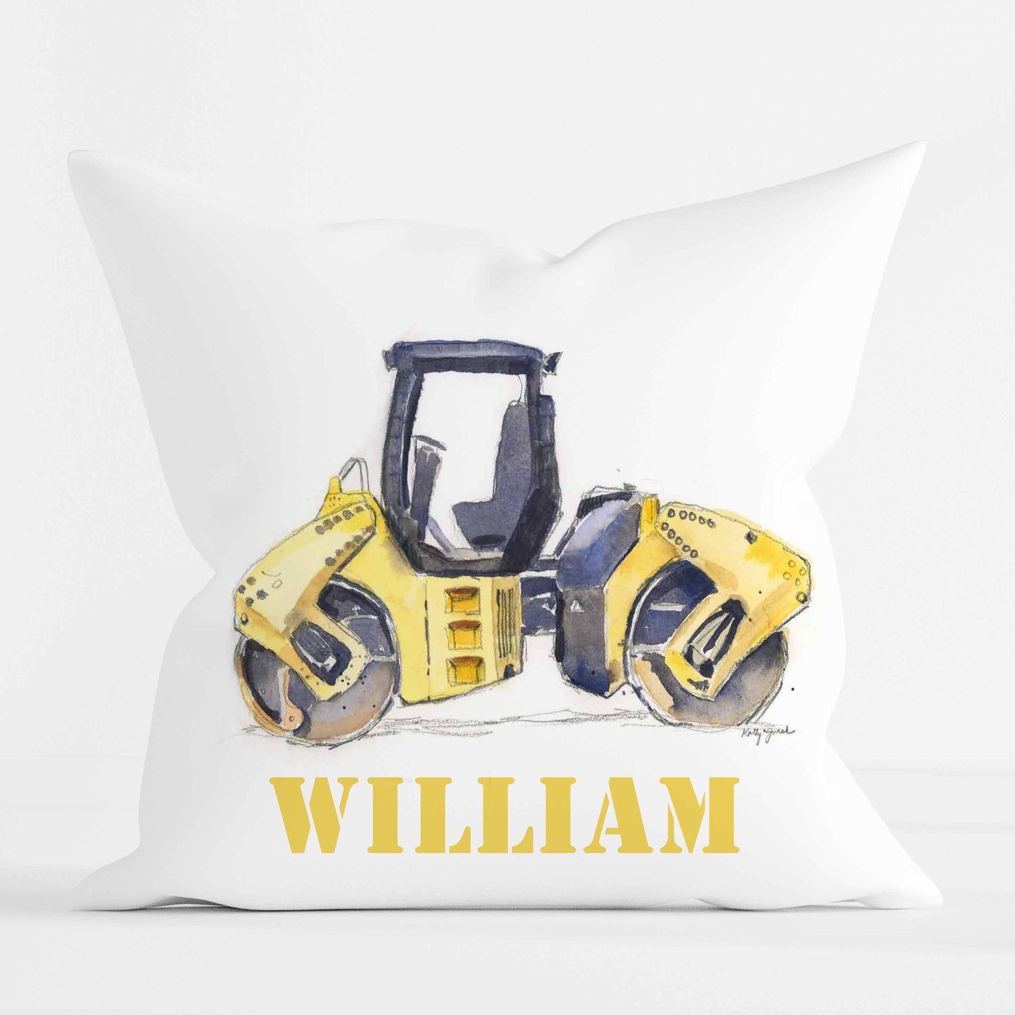 Personalized Baby Kids Throw Pillow Water Color Truck