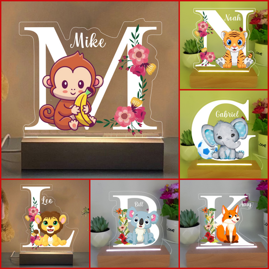 Personalized Bedroom Boys Girls Animal Mood Lighting With Initial