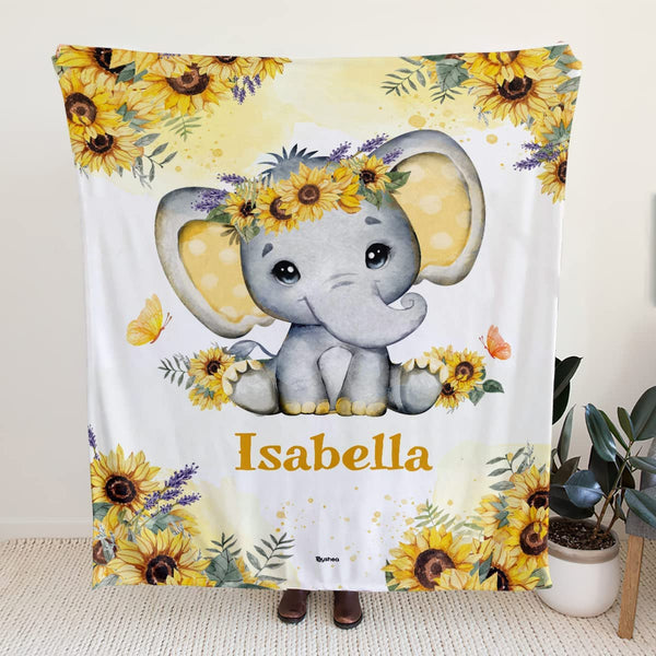 Personalized Weighted Blanket Elephant Sunflower Newborn Baby Girl Children Name