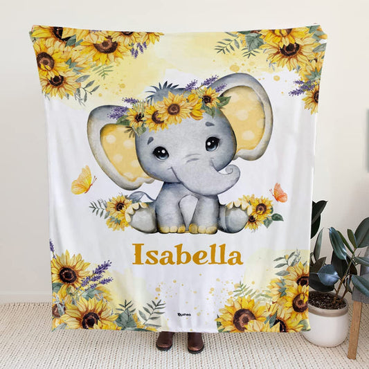 Personalized Weighted Blanket Elephant Sunflower Newborn Baby Girl Children Name