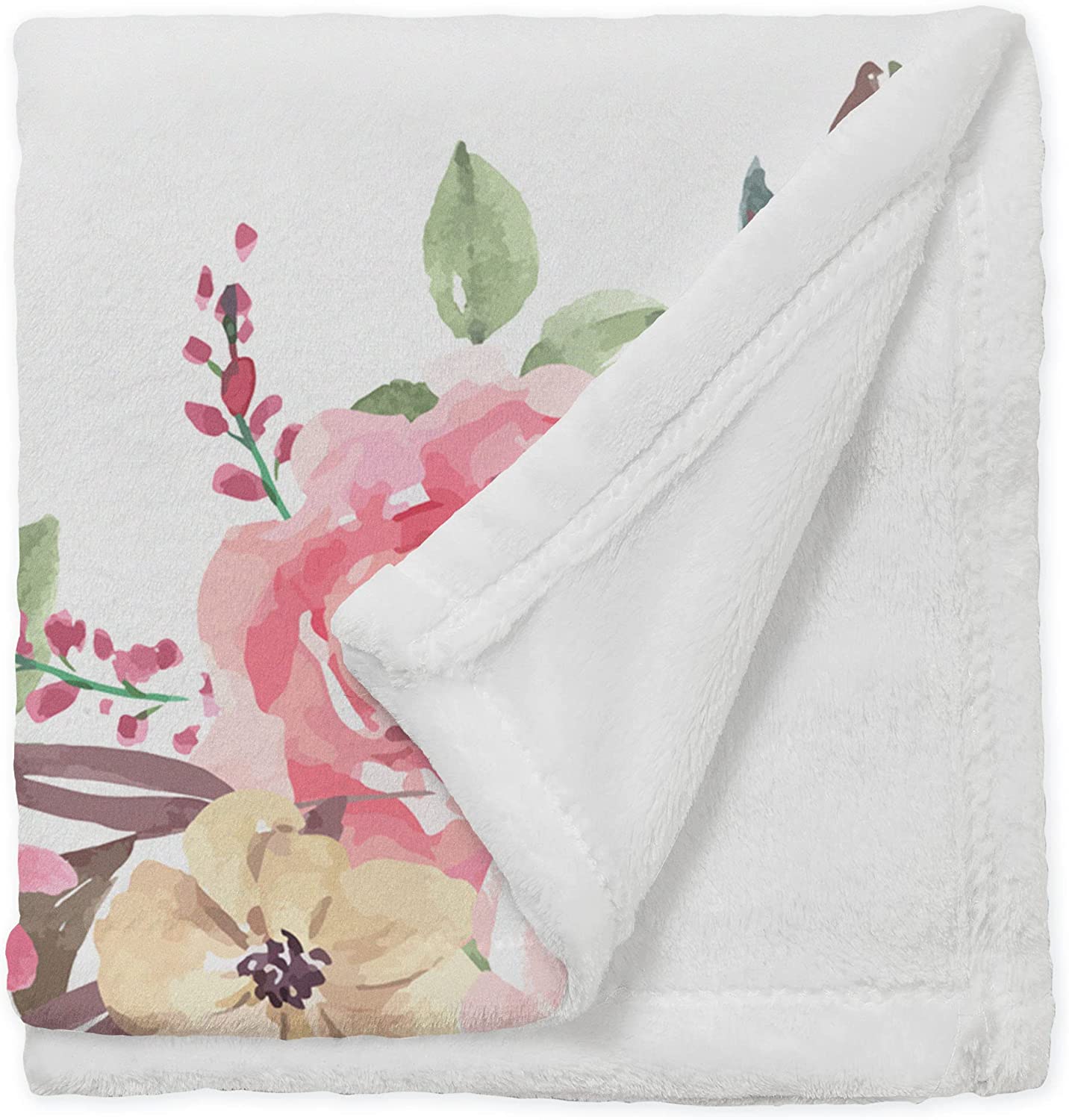 Personalized Minky Fleece Flower Baby Blanket Pink Roses