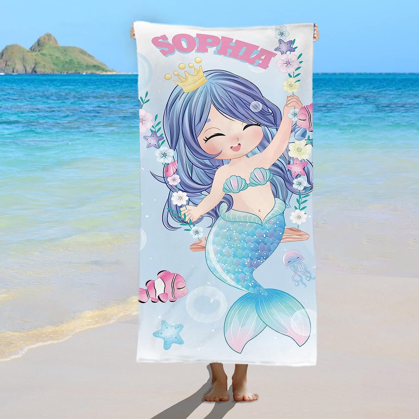 Personalized Kids Microfiber Beach Towel Mermaid Princess