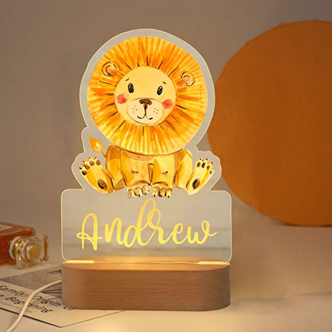 Personalized Bedroom Led Night Light Boys Girls Animal Theme Lion