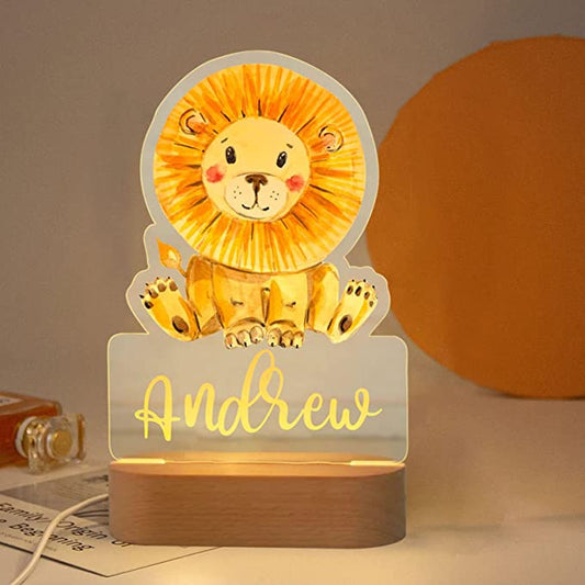 Personalized Bedroom Led Night Light Boys Girls Animal Theme Lion