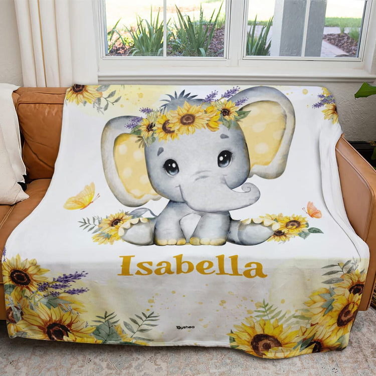 Personalized Weighted Blanket Elephant Sunflower Newborn Baby Girl Children Name