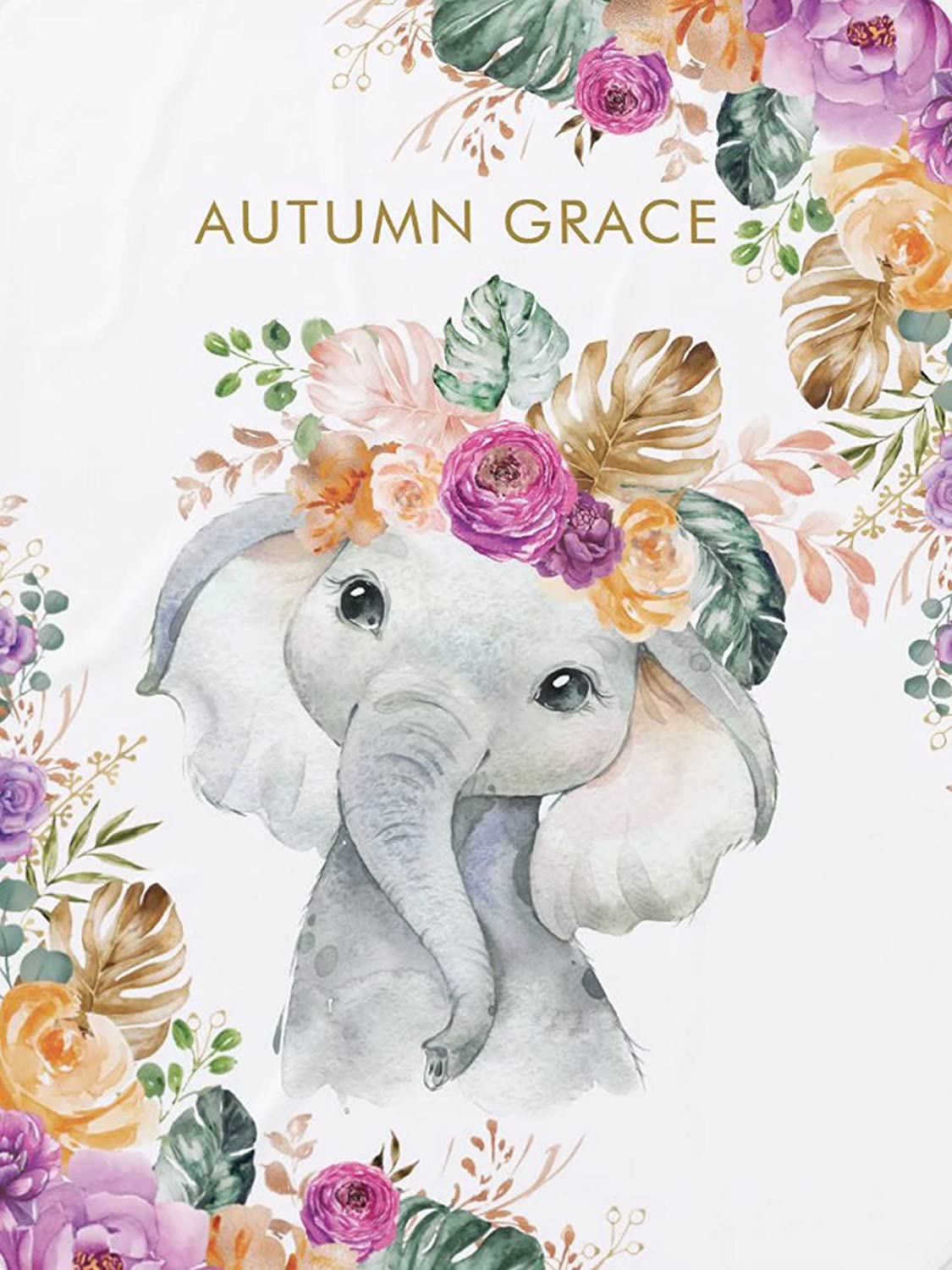 Custom Elephant Baby Blankets With Flower Around