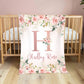 Personalized Minky Fleece Flower Baby Blanket Rose