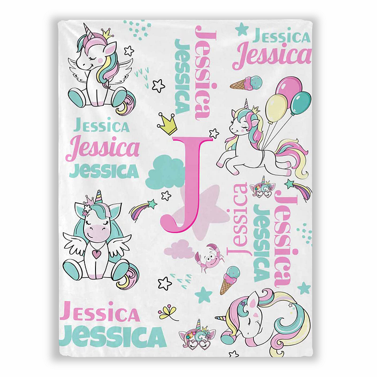 Custom Unicorn Name Blankets With Initial