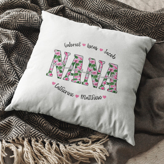 Personalized Blessed Mom Grandma Nana Gigi Name Pillow With Blossoms