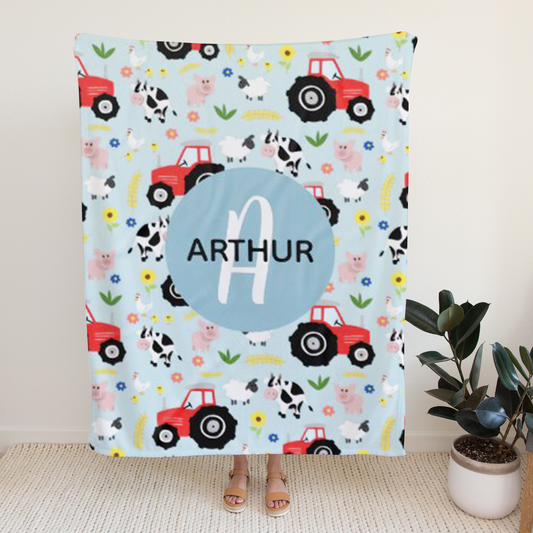 Personalized Minky Swaddle Blanket Farm Car